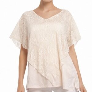 Espresso Lace Poncho Blouse Size 3X Ivory Boho Asymmetrical Tunic Sheer Feminine